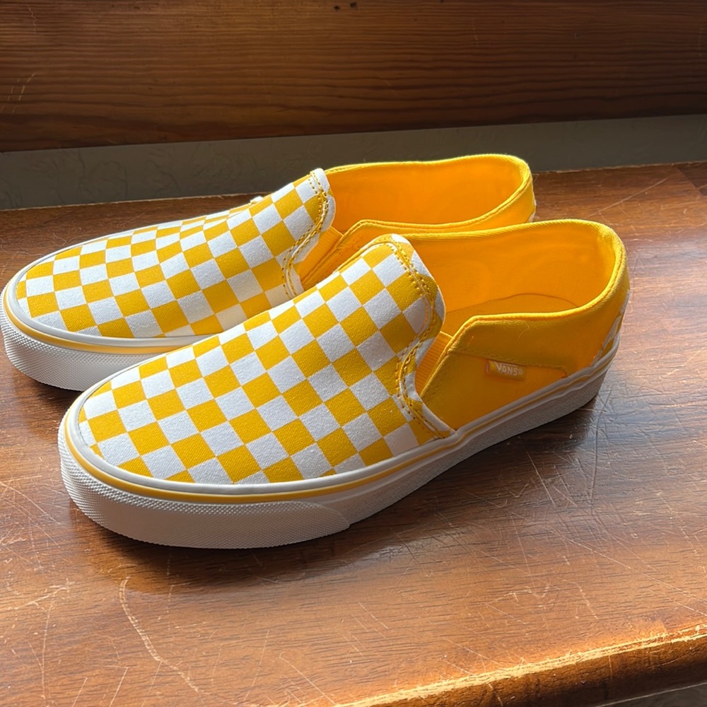 Yellow Checkerboard Vans Slip-Ons